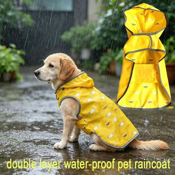 Áo mưa cho chó Walking In Rain có mũ trùm và lỗ xỏ dây xích, áo khoác mưa cho chó hai mặt có mũ trùm kèm dải phản quang an toàn, dễ mặc/tháo, phù hợp cho thú cưng, các giống chó nhỏ, trung bình và cực lớn