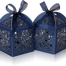 1/3/10/50pcs Laser Cut Gift Boxes With Ribbon And Tag, Wedding Favor Boxes, Party, Baby Shower, Bridal Shower Small Gift Packaging Boxes, Wedding Supplies, Guest Favors, Wedding Reception Decor (Deep Blue) - Navy Blue - View 5