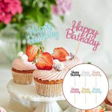 24 Peças Topper de Bolo de Aniversário Feliz com Glitter Brilhante, Toppers de Cupcake Multicoloridos, Decorações de Bolo para Festa de Aniversário, Suprimentos para Sobremesas e Confeitaria - Multicolorido - Visão 2