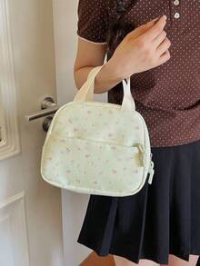 Set de 3 mochilas de nylon estilo crema con lazo de encaje y estampado de estrellas, plegables, de gran capacidad, con múltiples bolsillos y cremallera, adecuadas para adolescentes - Verde claro - Ver 4