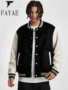 Men's Autumn/Winter Casual Fashion Sports Outdoor Baseball Jacket Minimalist Commute Daily Top - Black - View 1