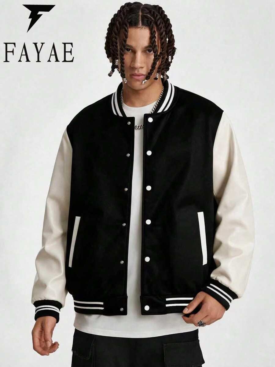 Men's Autumn/Winter Casual Fashion Sports Outdoor Baseball Jacket Minimalist Commute Daily Top - Black - View 1
