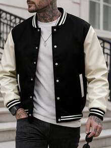 Men's Autumn/Winter Casual Fashion Sports Outdoor Baseball Jacket Minimalist Commute Daily Top - Black - View 2