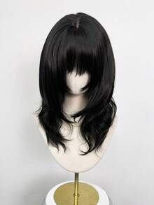 [MONEET SECRET]Cream Black Curly 18 Inch, Air Bang Layered Cut, Korean Ulzzang Japanese Aesthetic, Natural Fluffy Look For Daily Cosplay Party - Multicolor - View 4
