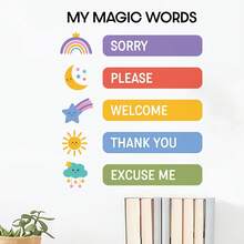 1件裝「My Magic Words」彩色禮儀教育牆貼，可移除自黏防水PVC貼紙，適用於臥室、客廳、教室、圖書館與居家裝飾 - 彩色 - 查看 7