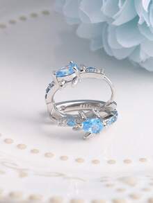 Anting Perak Murni, Anting Modis, Anting Kura-Kura Biru Lucu, Anting Lingkaran Zirkonia Kubik, Cocok untuk Pemakaian Sehari-hari, Hadiah Ulang Tahun - Perak - View 3