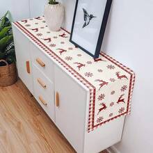 Christmas Elk Snowflakes Red Buffalo Plaid Table Runner Holiday Party Decor Reusable Winter Xmas Kitchen Dining Table Runner Christmas Decorations - Multicolor - View 6