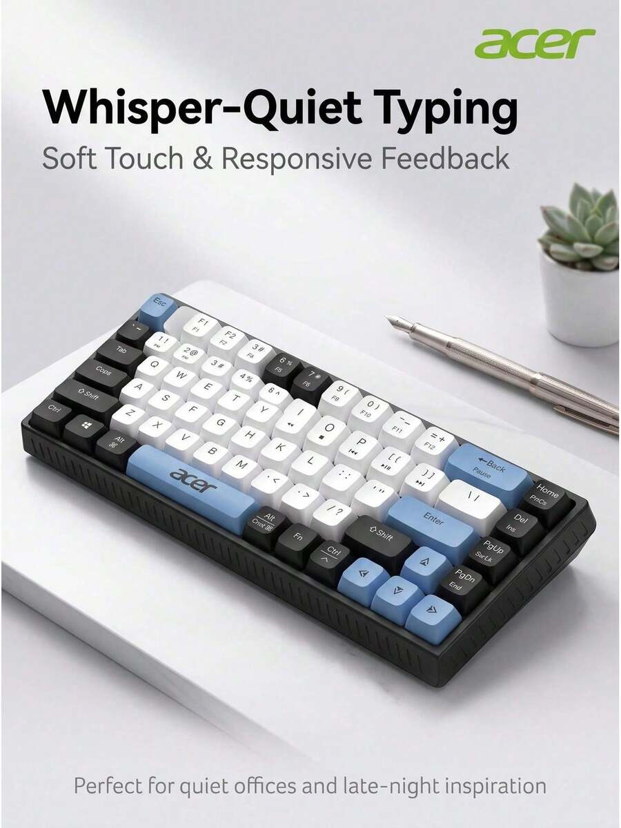 Acer Kombinasi keyboard dan mouse nirkabel dual-mode, sakelar gunting, senyap, dapat diisi ulang, keyboard dan mouse Bluetooth kantor dengan desain blok warna. - View 1