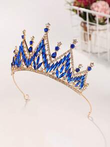 1pc Bridal Wedding Crown Headpiece Crystal Rhinestone Embellished Hair Hoop New Style Tiara - 44023 Royal Blue - View 6