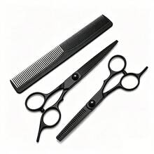 3Pcs Matte Black Hair Scissors Set,6.5 Inch Straight Cutting Shear & Thinning Scissors With Hair Comb,Ergonomic Handle Professional Barber Hairdressing Tools For Salon & Home Men Women Hair Trimming - Black - View 15