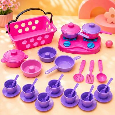Kit Panelinhas Infantil Completo Cozinha De Brinquedo Com Fogão Cestinha Panelas Frutas Legumes Utensílios Educativo