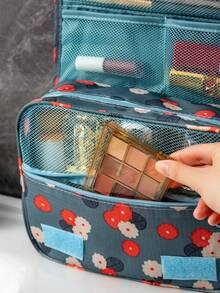 1pc Hanging Makeup Bag Multifunctional Travel Cosmetic Bag Large Capacity Waterproof Storage Pouch Flower Toiletry Bag Travel Essential Cosmetic Organizer Toiletry Storage Bag Essential Gift Storage Zipper Accessory Nail Pouch Room Decor - Baby Blue - View 8