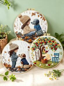 Humans And Animals Embroidery Kit For Adult Beginners. Includes Manual, Printed Fabric, Hoop, Needles, Threads & Stitch Guide. Great Home Gift For Women. Size: 15x15cm/5.9in Or 20x20cm/7.9in. - Humans Animals - View 4