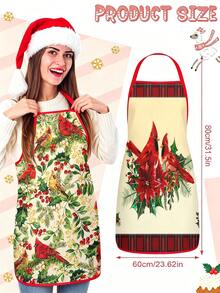 4 Pcs Christmas Cartoon Character Print Apron Set, Penguin Santa Snowman Elf Pattern Kitchen Cooking Baking Aprons For Holiday Party Home Decoration - Multicolor - View 3
