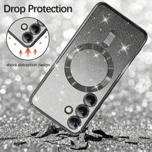 Magnetic Cute Shiny Sequin Card Phone Case, Compatible With Galaxy A26 A56 A36 A54 A55 A25 A24 A57 A37 A27 A17 A07 A06, Slim Anti-Scratch Soft Transparent Shell, Also Compatible With S26Ultra S25Ultra S24Ultra S25 S24 S23 S22 FE Models, With Lens Protection, Phone Case - Black - View 5