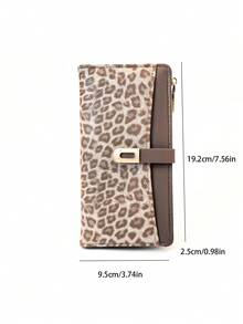 Women's Long Colorblock Patchwork Wallet, Fashion Leopard & Tree Pattern Multifunctional ID Card Holder, Exquisite Fashion Snap Closure Large Capacity Zipper Card Holder Coin Purse For Young Students, Lightweight Portable Suitable For Holiday Gift - Maroon - View 7