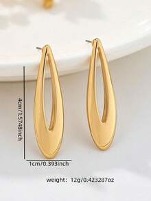 1pc Geometric Hollow Minimalist Women's Teardrop Stud Earrings - Yellow Gold - View 2