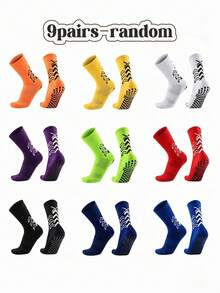 9 Pairs Random Assorted Non-Slip Soccer Socks, Unisex Anti-Slip Wear-Resistant Sports Socks, Football Basketball Running Socks - Multicolor - View 10