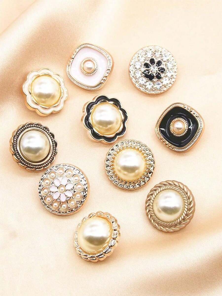 10 Buah Set Bros Anti-Celah Berlapis Emas dari Paduan Logam dengan Mutiara dan Berlian Imitasi, Peniti Kerah Pengaman Tak Terlihat, Aksesoris Pengikat Pakaian Anti-Terbuka yang Elegan - MultiWarna - View 1