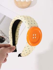 1pc New Design Button Wide Band Hair Hoop, Sweet & Cute Anti-Slip Headband For Birthday Party Outfit - Multicolor - View 5