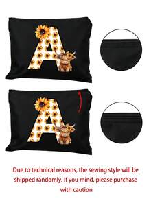 Cute Highland Cow Sunflower Letter Print Multifunctional Cosmetic Bag, Reusable, Storage Bag, Featuring Patterned Print Design, Lightweight Cosmetic And Toiletry Storage Bag, Medical Tool Kit, Zippered Makeup Bag, Lightweight Coin Purse, Toiletry Bag, Storage Bag, Travel Accessory, Shopping Essential - Multicolor - View 8