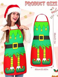 4Pcs Funny Elf Christmas Kitchen Aprons, Cartoon Elf Leg Print Adjustable Cooking Apron, Holiday Cosplay Party Aprons - Multicolor - View 4