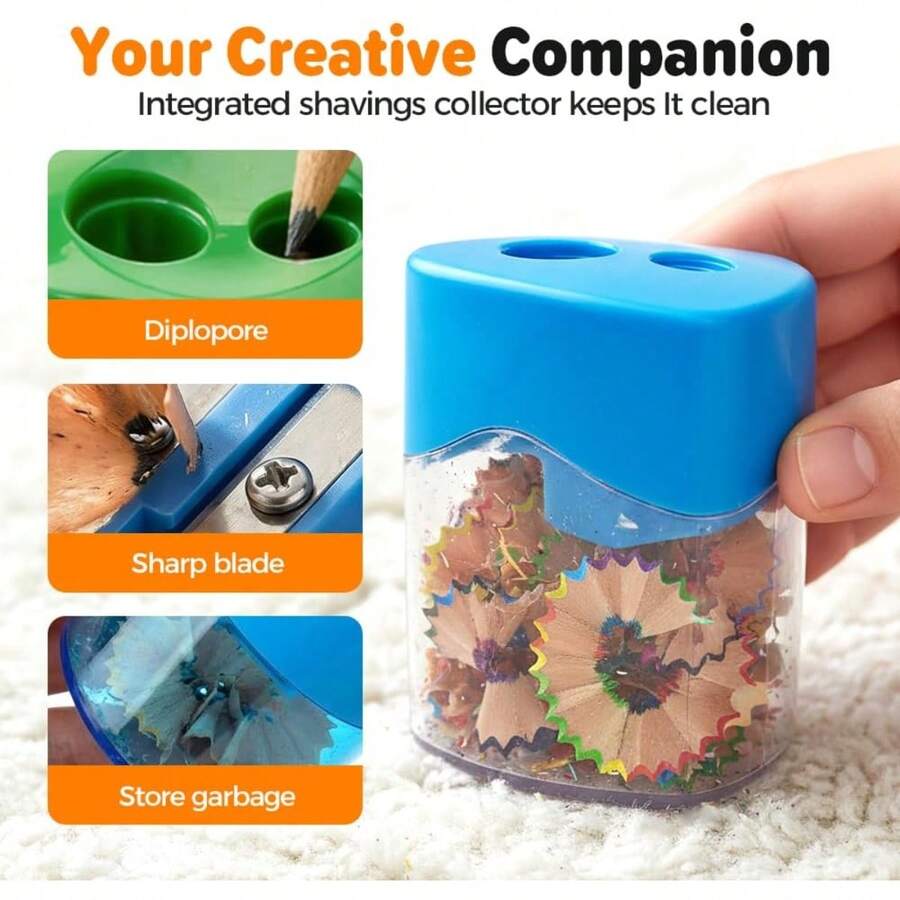 1pc Random Color Large Capacity Handheld Pencil Sharpener With Lid, Colorful Anti-Leak Debris Pencil Sharpener, Portable Pencil Sharpener Machine For Adult Office And Home Use, Mixed Color Pack, Anti-Breakage Lead, Back To School Stationery Set, Easy Grip For Small Hands - Color Style Randomized - View 1