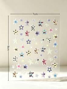 1 Set Decorative Stickers With Tweezers, Macaron Color Star And Bow Pattern, Suitable For Laptop, Phone Case, Camera, Water Bottle, Storage Box - Colorful Plaid Stars - View 2