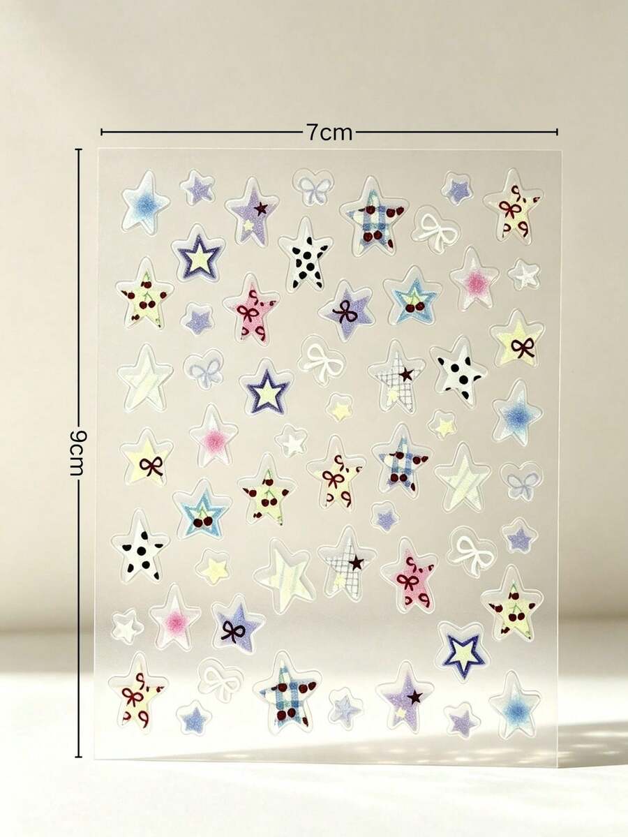 1 Set Decorative Stickers With Tweezers, Macaron Color Star And Bow Pattern, Suitable For Laptop, Phone Case, Camera, Water Bottle, Storage Box