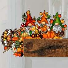 1/2pcs Rustic Wooden Charming Thanksgiving Gnome And Pumpkin Door Frame Decor - Home Corner Decoration, Perfect For Halloween And Christmas - 1PC - View 3