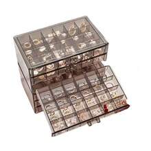 Caja de almacenamiento de joyas de acrílico transparente de 72 ranuras, diseño de compartimento de 3 capas, organizador de joyas apilable de gran capacidad, almacenamiento de clasificación - Multicolor - Ver 3