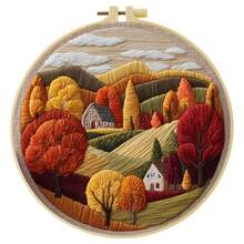 Forest Scenery Embroidery Kit For Adult Beginners. Includes Manual, Printed Fabric, Hoop, Needles, Threads & Stitch Guide. Great Home Gift For Women. Size: 15x15cm/5.9in Or 20x20cm/7.9in. - Forest Scene - View 20