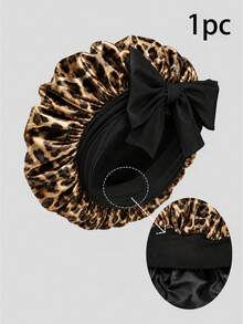 Double Layer Satin Bow Hair Bonnet, Women's Wide Brim Elastic Sleep Cap, Reversible Silky Night Cap, Protects Curly Hair, Suitable For Sleep And Daily Use - Multicolor - View 11