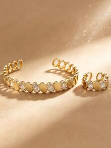 LIGHTSOME 2pcs/Set Women's Luxury Fashion Moon Open Bangle, 18K Gold Plated Copper With Zirconia, Middle Eastern Style Moon Tennis Bracelet Ring, Suitable For Daily Wear - Moon Bracelet Ring - View 16