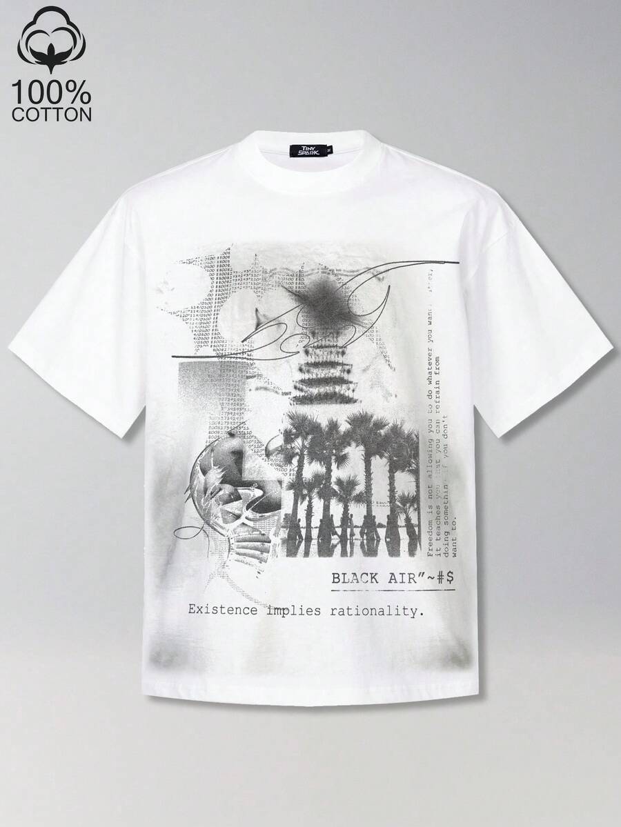 Tiny Spark Áo thun trắng streetwear họa tiết vintage graffiti phong cách cyberpunk - trắng - Xem 1
