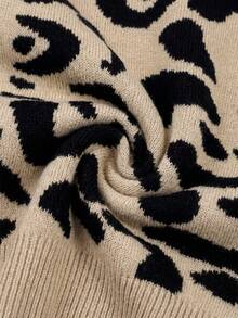 Wixra Women's V-Neck Leopard Print Knit Vest, Front Button Sleeveless Cardigan - Khaki - View 9