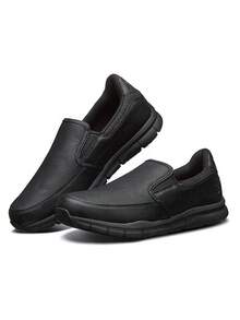 Skechers Sepatu olahraga kasual bisnis pria, anti selip, tahan aus, bersol lembut, ringan, model slip-on. - Hitam - View 1