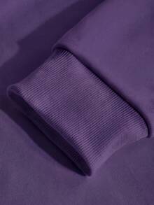 Autumn Thin Crew Neck Solid Color Oversized Sweatshirt, Vacation Travel Y2K, Casual Sports Elegant - Purple - View 6