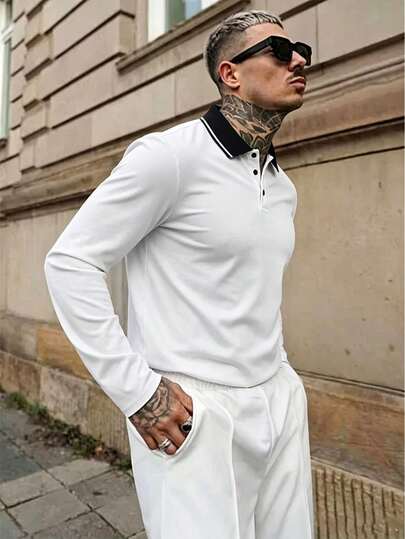 Men's Spring/Autumn Polo Shirt, Business Casual Fashion Gentleman Style, Long Sleeve With Collar