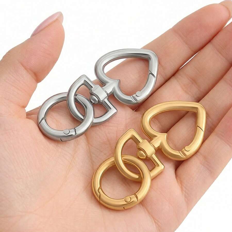 2pcs Heart Keychain Clip, Metal Spring Heart Rings Hook Key Ring Clips For Purse Bag Charms Women's Keychain - Multicolor - View 1