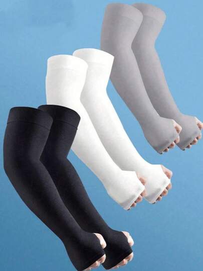 5pcs/3pcs/Summer Outdoor Solid Color Korean Style Ice Silk Arm Sleeves For Men And Women, UV Protection Cycling