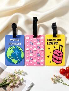 3PCS Ins Style Cute Cartoon Luggage Tags, Global Travel/Cloud Airplane/Pink Suitcase 3 Designs, Flexible PVC Waterproof Boarding Tags, Luggage Anti-Loss Name Tags, Travel Accessories, Gift For Family And Friends - Multicolor - View 6