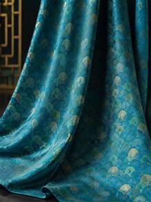 1pc Blue-Green Satin Jacquard Fabric, Traditional Fan Pattern, Shiny Metallic Thread Woven Material, Suitable For Cheongsam, Clothing, Evening Gown, Bag Making, Home Decor And DIY Sewing Crafts - Multicolor - View 4