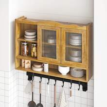 90CM Retro 2 Door Sliding Cabinet Three Layers Of Storage Space,Suitable For Bathrooms,Kitchens,Dining Rooms,Natural - 彩色 - 查看 3