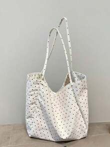 New Women's Polka Dot Large Capacity Shoulder Bag, Tote Bag, Oversized Casual Shoulder Travel Bag, Versatile Daily Jacquard Shoulder Bag, Women's Shoulder Bag, Korean Minimalist Style Large Capacity Polka Dot Underarm Bag - Lightweight And Fashionable, Suitable For Commuting, Shopping And Daily Wear (Niche Design), College Essential, Travel Essential, Back To School, Travel Organizer - Multicolor - View 5