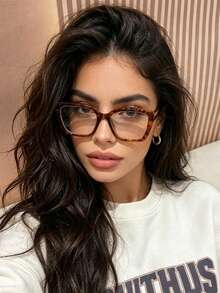 1 Pc Women Tortoise Print Cat Eye Metal Stud Blue Light Glasses,Fake Eyewear,Slim Face Y2K Eyeglasses,Back To School Daily Glasses - A - View 1