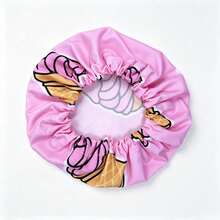 Opjoys 1pc Cute Ice Cream Print Waterproof Shower Cap, Reusable Elastic Bath Cap, Soft Breathable Hair Protection Cap For Women, Home Bathroom, SPA, Salon - Basic model - View 4