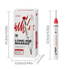 5/8pcs 20mm Long Tip Deep Hole Permanent Marker, 1.0mm Fine Tip, Industrial Grade, Quick Drying, Waterproof, Low Odor, Suitable For Construction And Woodworking - Sets - View 2
