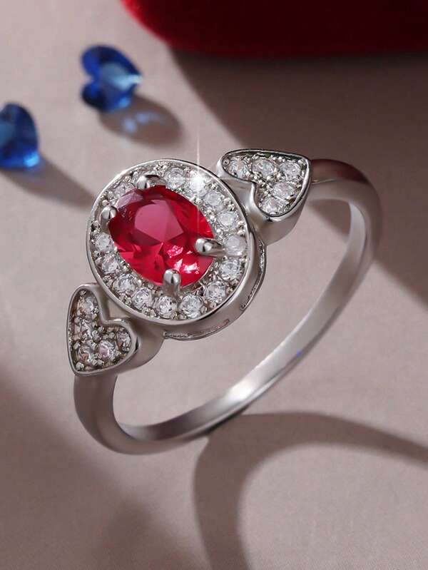 1pc Elegant Sparkling Oval Synthetic Zirconia Ring, Perfect Ideal Valentine's Day, Wedding, Engagement, Holiday Gift