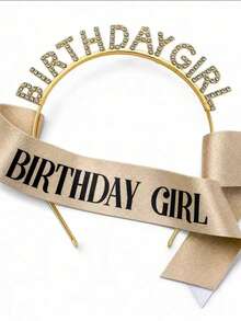 1pc Girl Happy Birthday Star 3D Headband Sash Set For Birthday Party Use - Multicolor - View 5